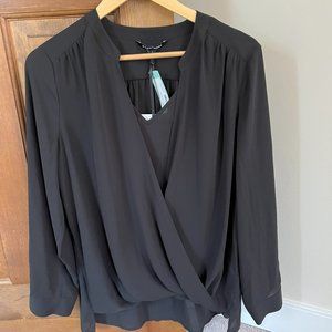 NWT- Black drape front blouse- Large PETITE